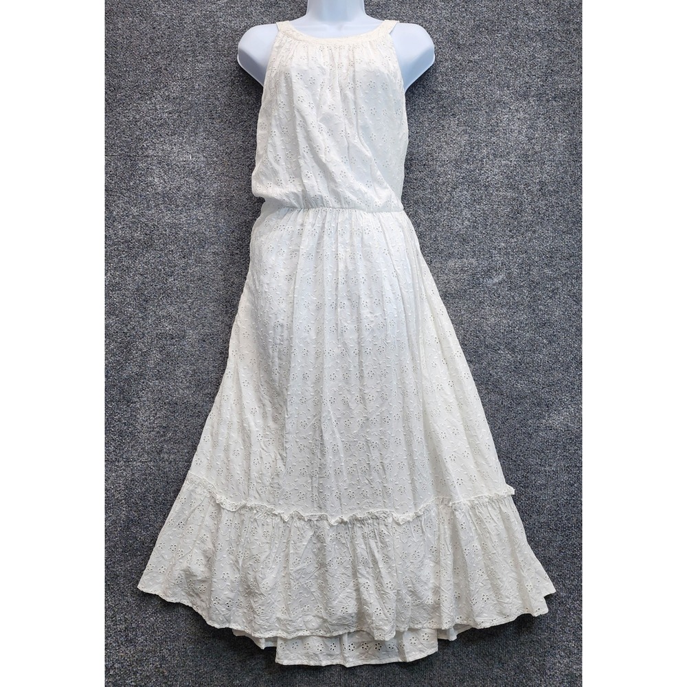 Torrid Womens White Eyelet Cotton Rayon Boho Cottagecore Tiered Maxi Dress 4